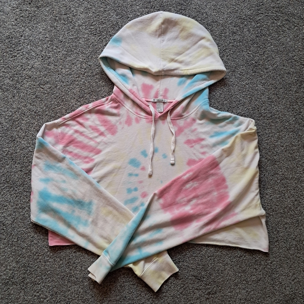 Forever 21 Cropped Tie Dye Hoodie, Size M